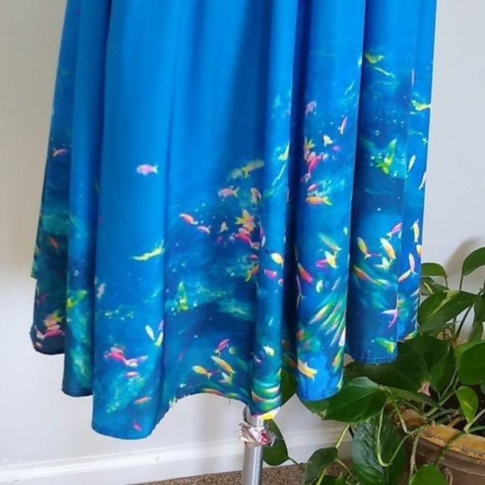 Nanette Lepore Blue Watercolor Dress Fit Flare - Picture 3 of 6